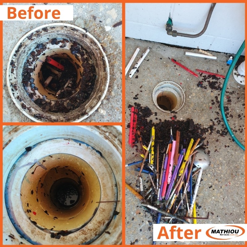 clogged drain before and after