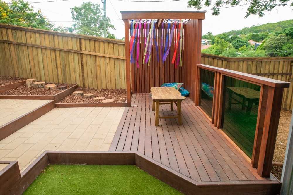 Carpentry and landscaping for entrance and kids play area