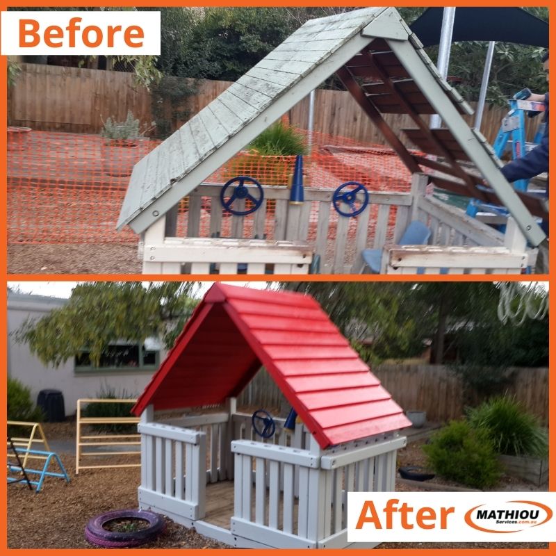 before and after- Repainting cubbyhouse