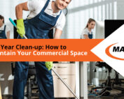 Professional cleaners doing a new year clean-up in an office.