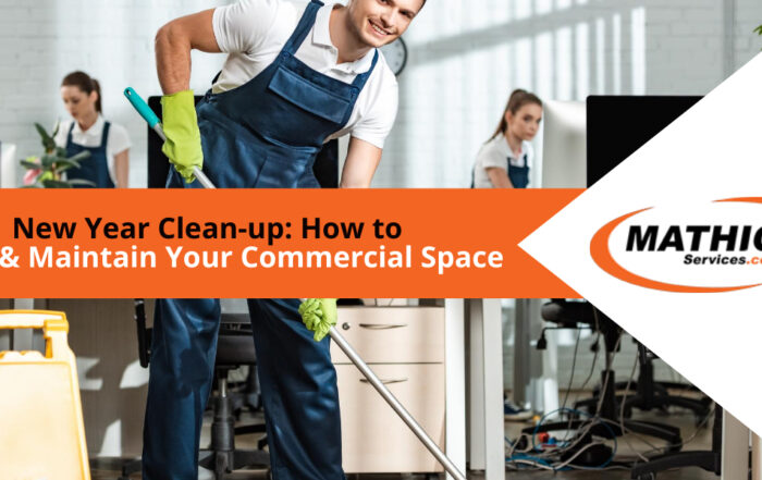 Professional cleaners doing a new year clean-up in an office.