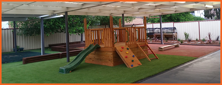 Childcare playground, fort build and slide