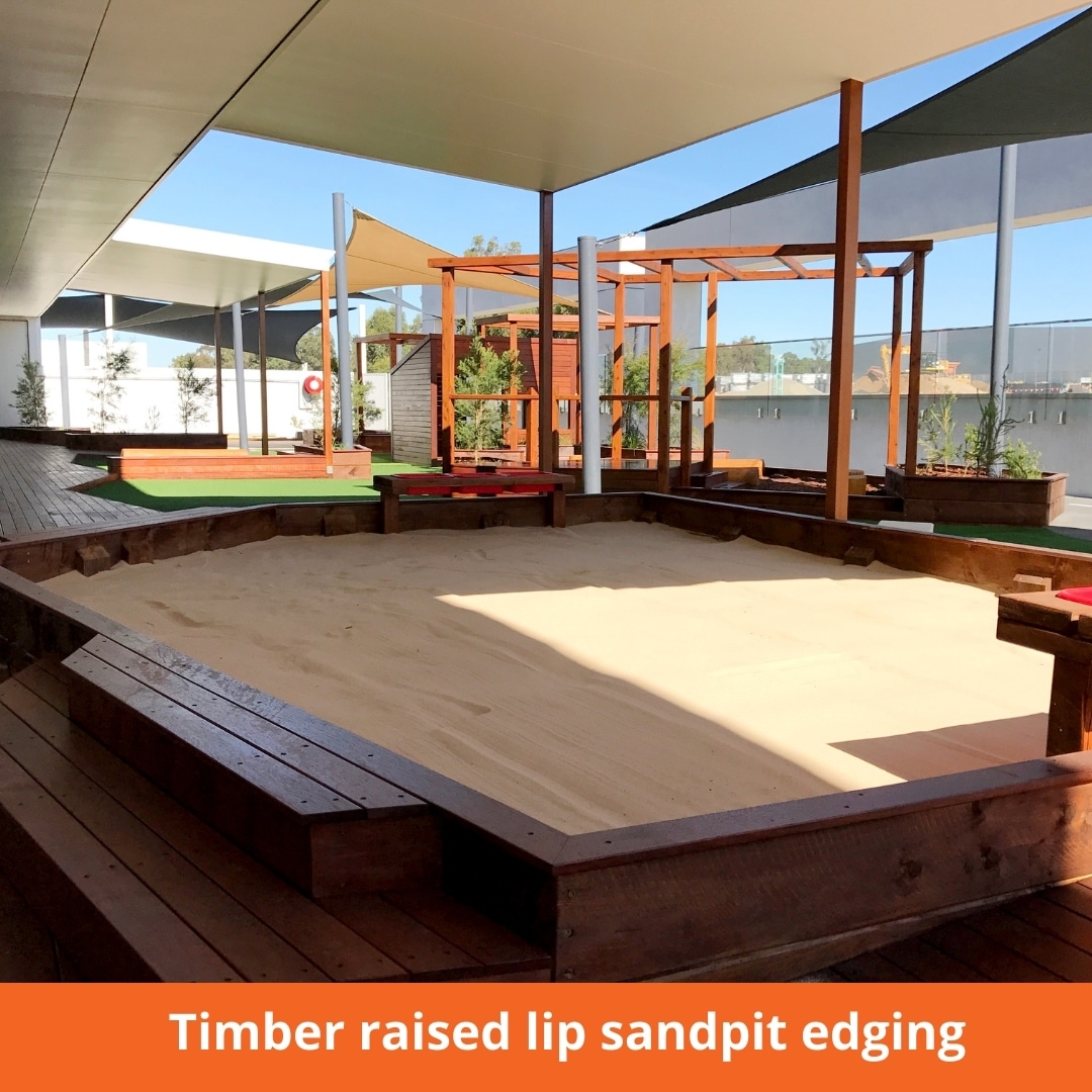 Timber raised lip sandpit edging
